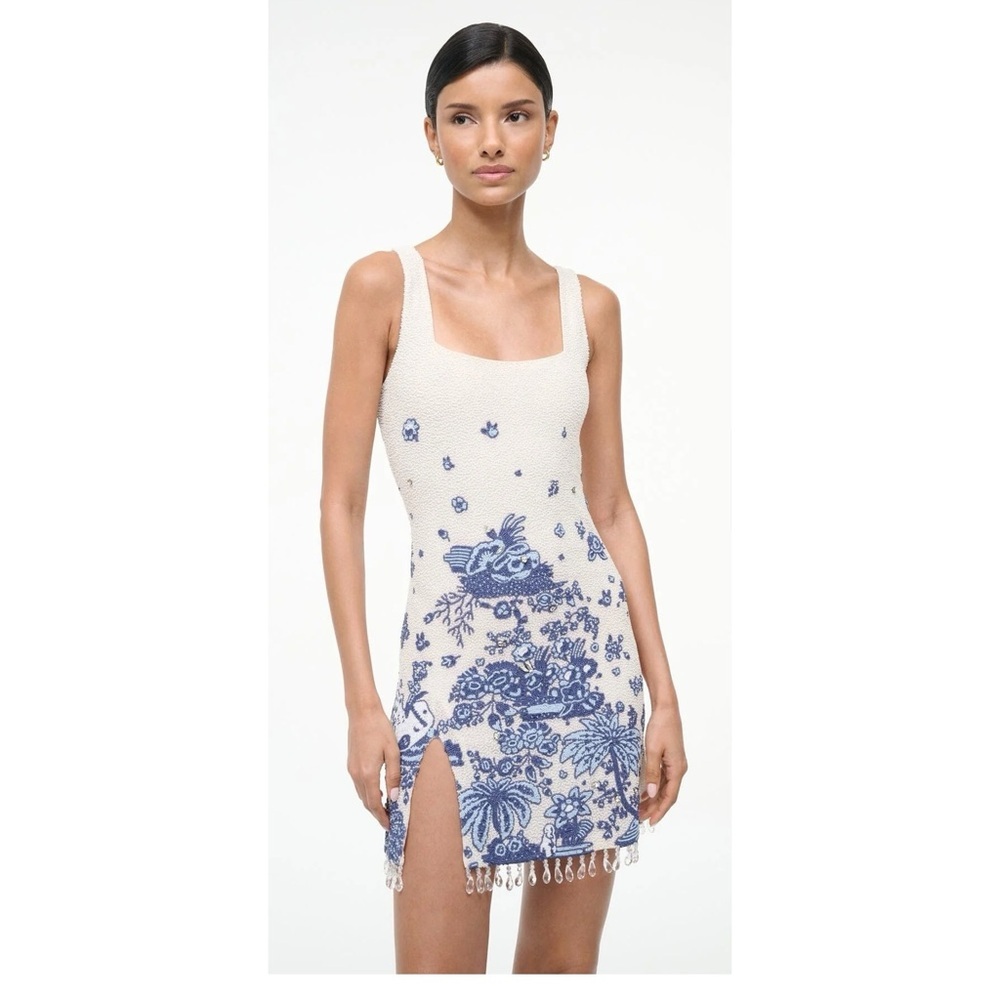 STAUD Blue and White Mini Dress